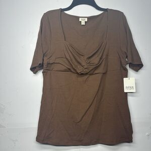 a.n.a A New Approach Womens Top Size XXL Brown Ribbed Short Sleeve New With Tags
